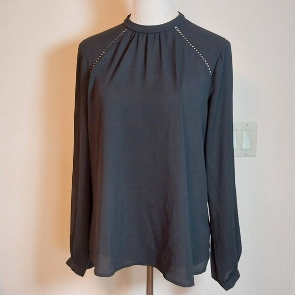 EXPRESS SIZE M BLACK ROUND NECK LONG SLEEVE BLOUSE - Picture 8 of 11